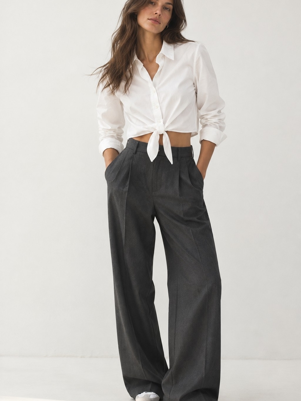Babaton Aritzia White 100% Cotton Tie Front Button Up Shirt Size S
